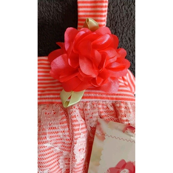 dress 18 month new Girls Sweet Heart Rose Coral Striped party With Lace Over Lay - Picture 2 of 5